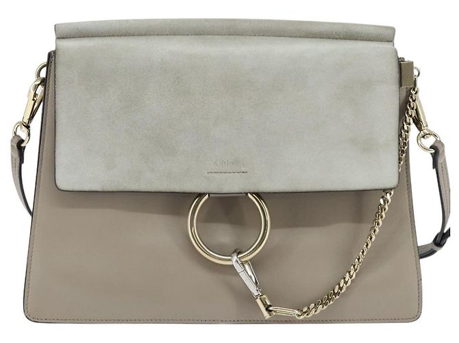 Chloé Borsa a Spalla Chloe Fay in Pelle Scamosciata Grigia e Oro Auth BA7076 Marrone D'oro - vista 13