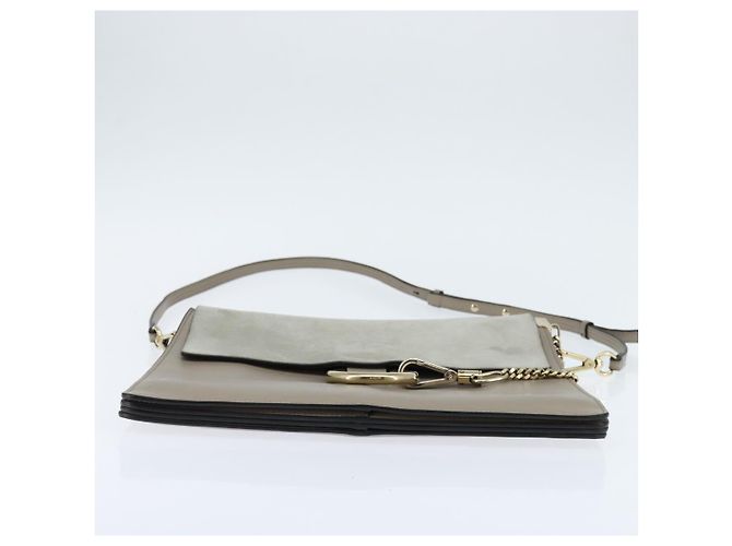Chloé Borsa a Spalla Chloe Fay in Pelle Scamosciata Grigia e Oro Auth BA7076 Marrone D'oro - vista 5