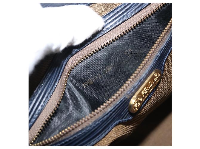 Pequin Borsa a mano in tela Pecan FENDI PVC blu navy oro Auth 146482 D'oro - vista 12