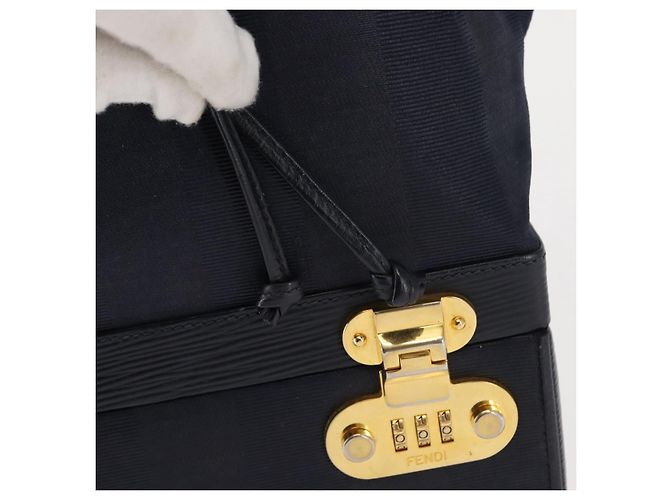 Pequin Borsa a mano in tela Pecan FENDI PVC blu navy oro Auth 146482 D'oro - vista 19