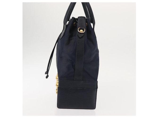 Pequin Borsa a mano in tela Pecan FENDI PVC blu navy oro Auth 146482 D'oro - vista 3
