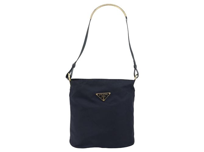 Borsa a Spalla PRADA Nylon Blu Navy Oro Auth 143666 D'oro - vista 13
