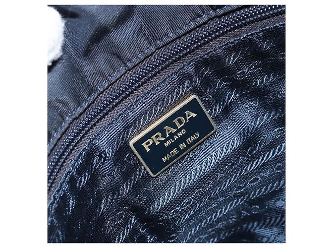 Borsa a Spalla PRADA Nylon Blu Navy Oro Auth 143666 D'oro - vista 18