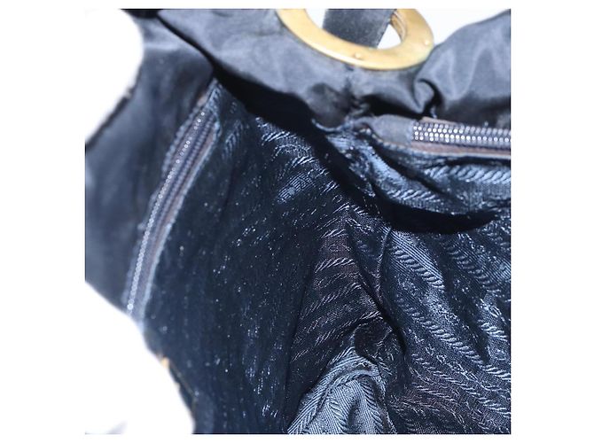 Borsa a Spalla PRADA Nylon Blu Navy Oro Auth 143666 D'oro - vista 19