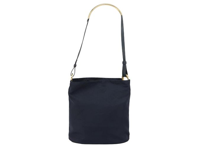 Borsa a Spalla PRADA Nylon Blu Navy Oro Auth 143666 D'oro - vista 2