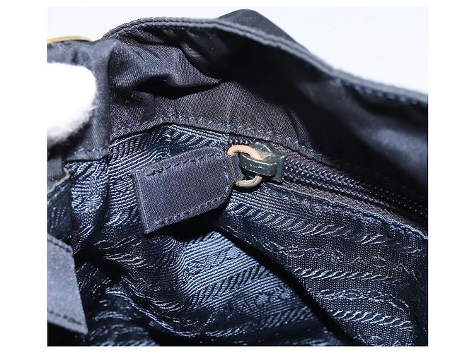 Borsa a Spalla PRADA Nylon Blu Navy Oro Auth 143666 D'oro - vista 21