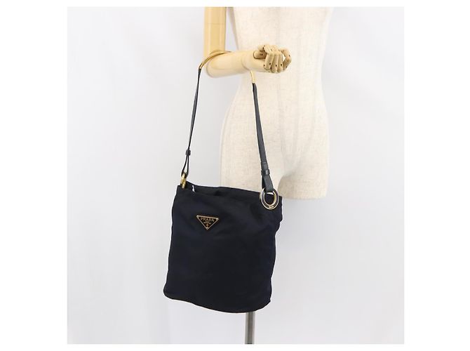 Borsa a Spalla PRADA Nylon Blu Navy Oro Auth 143666 D'oro - vista 26