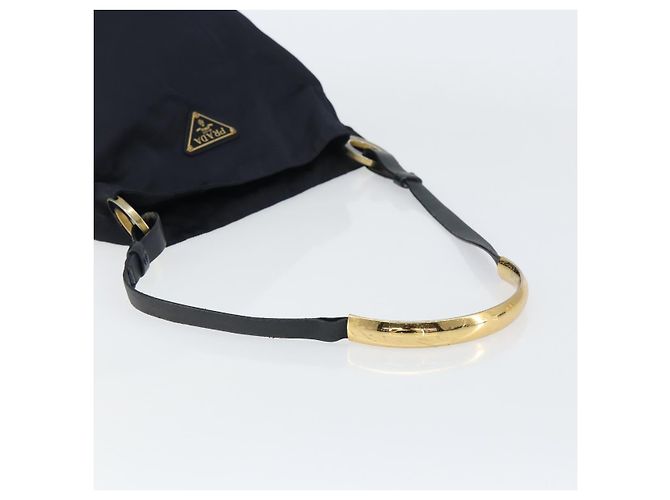 Borsa a Spalla PRADA Nylon Blu Navy Oro Auth 143666 D'oro - vista 7