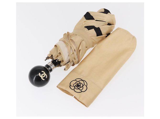 CHANEL Faltregenschirm Camelia Polyester Gold CC Auth 156295 Golden - Ansicht 12