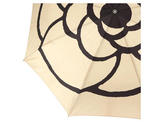 CHANEL Faltregenschirm Camelia Polyester Gold CC Auth 156295 Golden - Ansicht 4