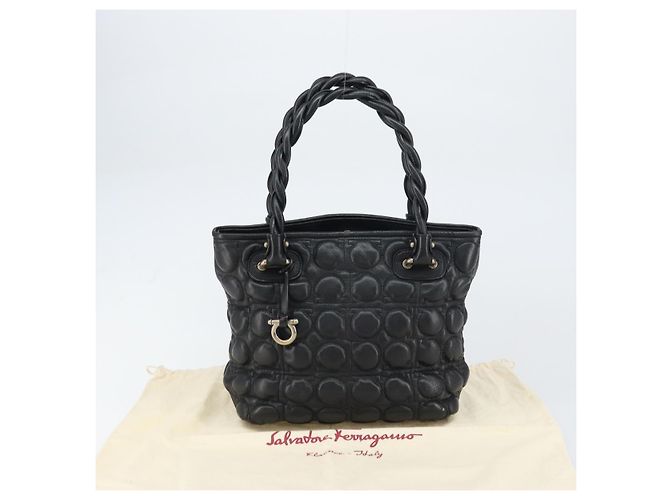 Borsa a mano in pelle nera Salvatore Ferragamo Auth 156381V Nero - vista 12