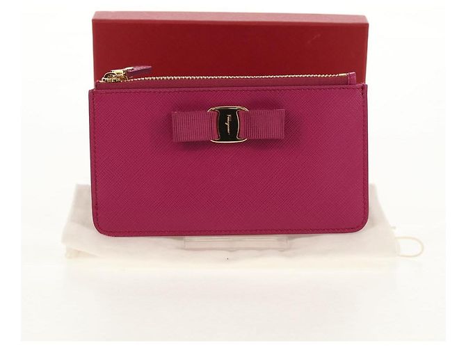 Portafoglio Compatto Salvatore Ferragamo Vala in Pelle Viola Oro Auth SW1752V - vista 12