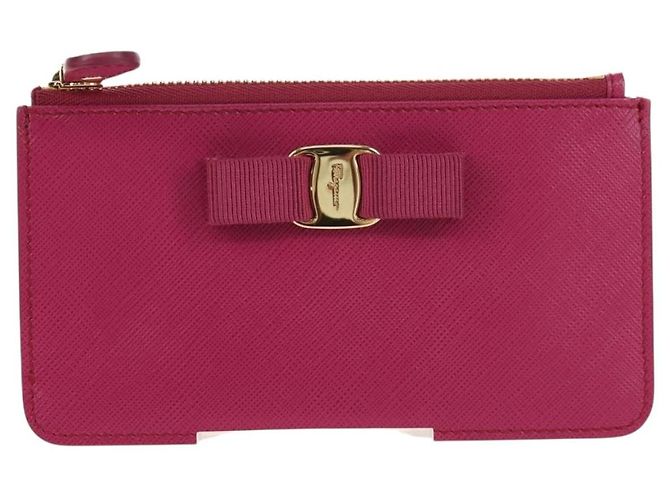 Portafoglio Compatto Salvatore Ferragamo Vala in Pelle Viola Oro Auth SW1752V - vista 13