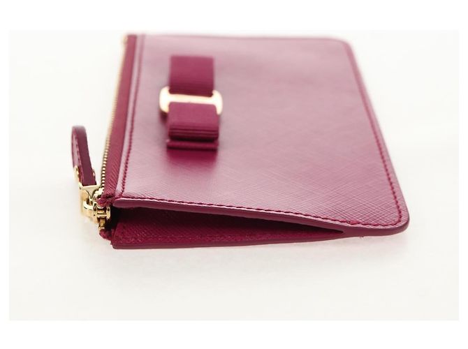 Portafoglio Compatto Salvatore Ferragamo Vala in Pelle Viola Oro Auth SW1752V - vista 3
