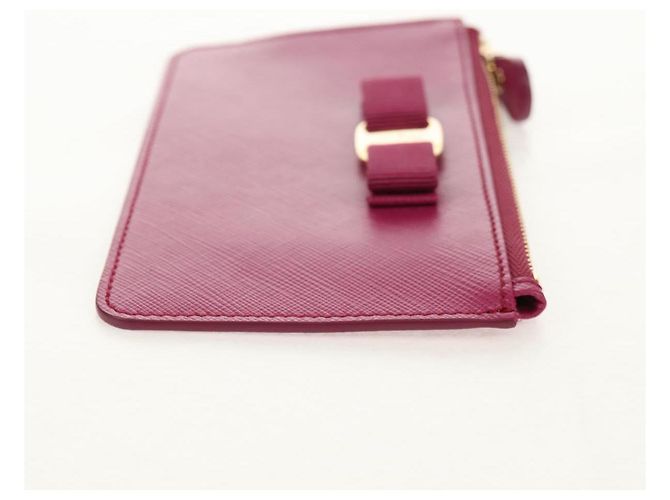 Portafoglio Compatto Salvatore Ferragamo Vala in Pelle Viola Oro Auth SW1752V - vista 4