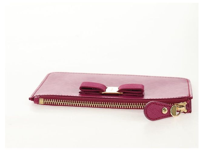 Portafoglio Compatto Salvatore Ferragamo Vala in Pelle Viola Oro Auth SW1752V - vista 5