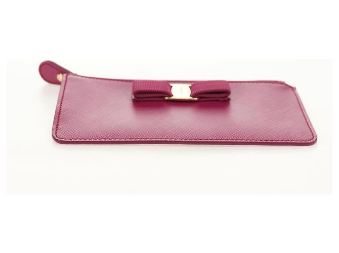 Portafoglio Compatto Salvatore Ferragamo Vala in Pelle Viola Oro Auth SW1752V - vista 6