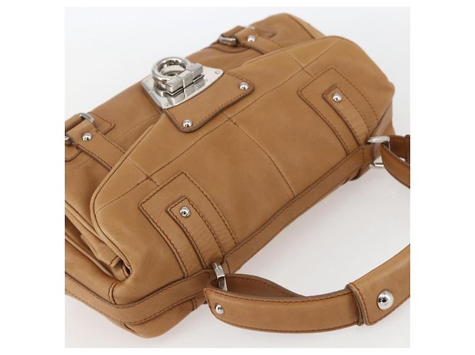 Borsa a mano Gancini in pelle marrone argento Auth 157129V di Salvatore Ferragamo - vista 6