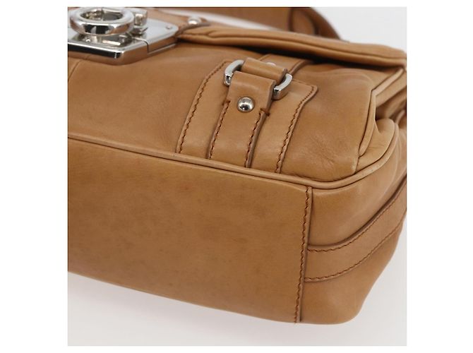 Borsa a mano Gancini in pelle marrone argento Auth 157129V di Salvatore Ferragamo - vista 9