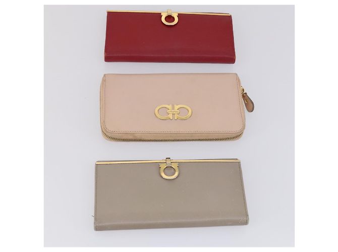 Portafoglio in pelle Salvatore Ferragamo 6 pezzi Nero Beige Rosso Auth bs31481 - vista 10