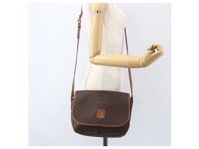 Céline Borsa a spalla in tela Macadam CELINE in pelle PVC marrone oro Auth 155935 D'oro - vista 22