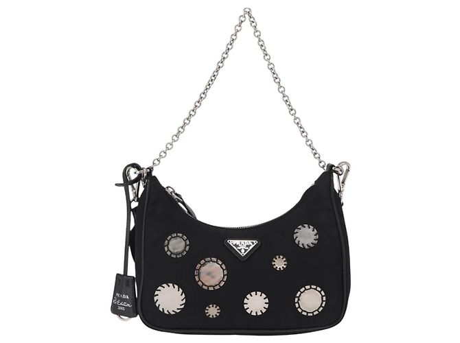 PRADA Re-Edition 2005 Borsa a Spalla Nylon 2in1 Nero Argento 1BH204 Auth 157130SAM - vista 13