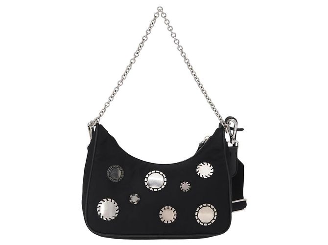 PRADA Re-Edition 2005 Borsa a Spalla Nylon 2in1 Nero Argento 1BH204 Auth 157130SAM - vista 2