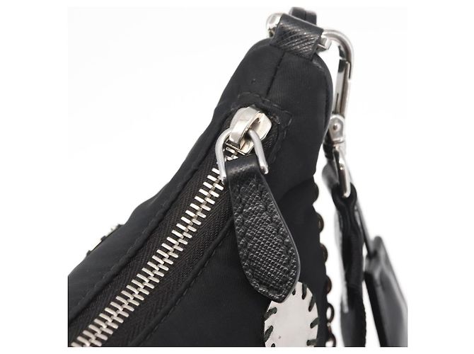 PRADA Re-Edition 2005 Borsa a Spalla Nylon 2in1 Nero Argento 1BH204 Auth 157130SAM - vista 21