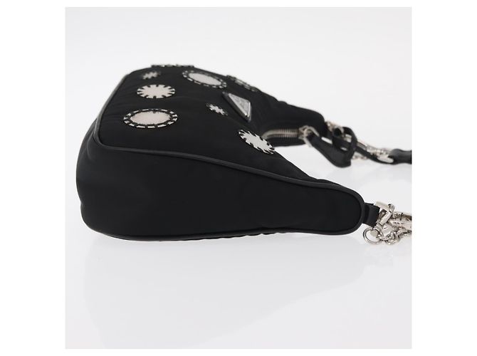 PRADA Re-Edition 2005 Borsa a Spalla Nylon 2in1 Nero Argento 1BH204 Auth 157130SAM - vista 3