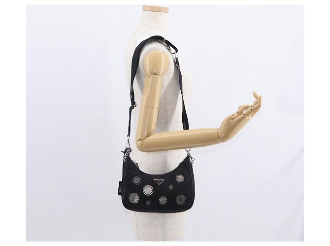 PRADA Re-Edition 2005 Borsa a Spalla Nylon 2in1 Nero Argento 1BH204 Auth 157130SAM - vista 33