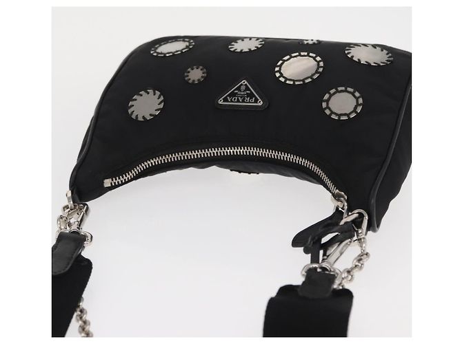 PRADA Re-Edition 2005 Borsa a Spalla Nylon 2in1 Nero Argento 1BH204 Auth 157130SAM - vista 6