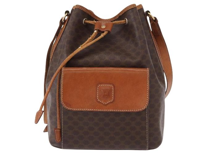 Céline Borsa a Spalla in Tela Macadam CELINE in Pelle PVC 2 in 1 Marrone Oro Auth ka784 D'oro - vista 13