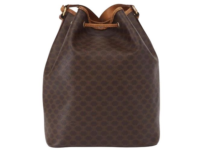 Céline Borsa a Spalla in Tela Macadam CELINE in Pelle PVC 2 in 1 Marrone Oro Auth ka784 D'oro - vista 2