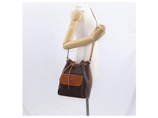 Céline Borsa a Spalla in Tela Macadam CELINE in Pelle PVC 2 in 1 Marrone Oro Auth ka784 D'oro - vista 26