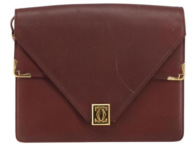 Cartier Borsa a Spalla Must Line in Pelle Bordeaux Oro Auth BA8699 D'oro Bordò - vista 13