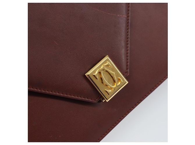 Cartier Borsa a Spalla Must Line in Pelle Bordeaux Oro Auth BA8699 D'oro Bordò - vista 17