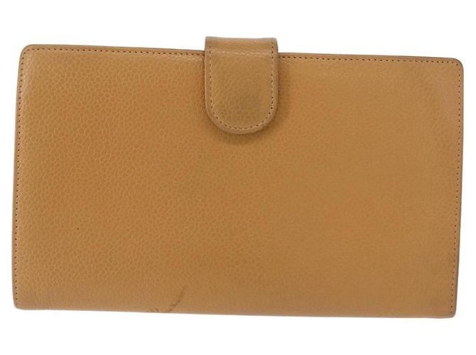 CHANEL COCO Cartera Larga Mark Piel Caviar Beige Oro CC Auth bs31582 Dorado - vista 2