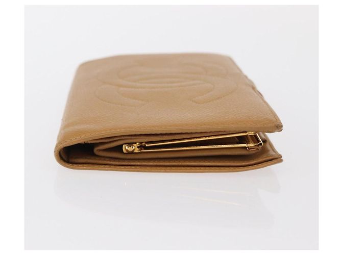 CHANEL COCO Cartera Larga Mark Piel Caviar Beige Oro CC Auth bs31582 Dorado - vista 3