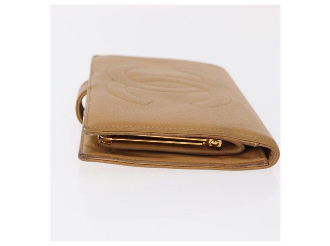 CHANEL COCO Cartera Larga Mark Piel Caviar Beige Oro CC Auth bs31582 Dorado - vista 4