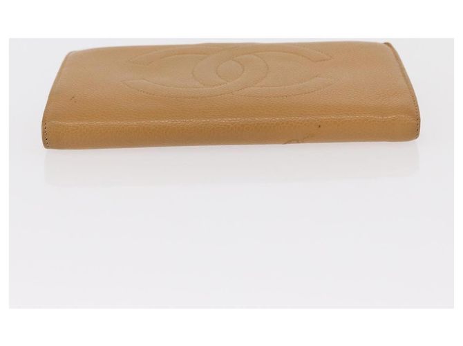 CHANEL COCO Cartera Larga Mark Piel Caviar Beige Oro CC Auth bs31582 Dorado - vista 6