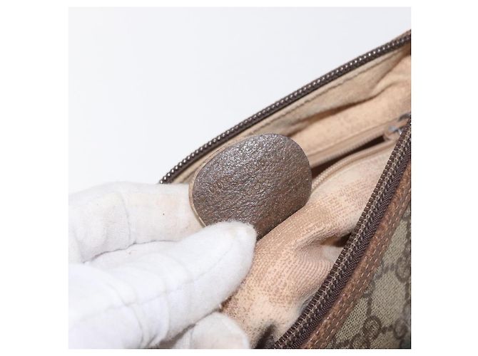 Borsa Gucci GG Supreme Web Sherry Line in PVC beige e oro 001 123 6177 Auth ka654 D'oro - vista 12