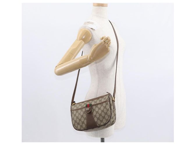 Borsa Gucci GG Supreme Web Sherry Line in PVC beige e oro 001 123 6177 Auth ka654 D'oro - vista 23