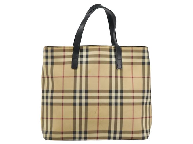 Burberry Borsa Tote Nova Check in PVC Beige Argento Auth BA8674 - vista 13