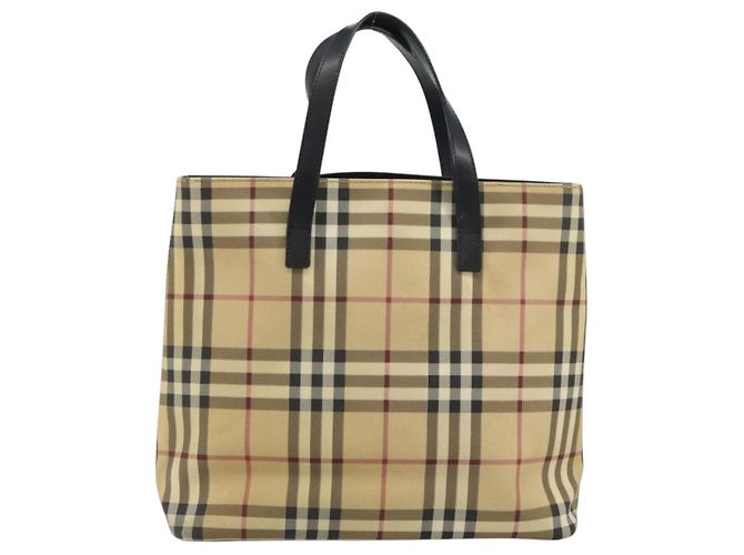 Burberry Borsa Tote Nova Check in PVC Beige Argento Auth BA8674 - vista 2