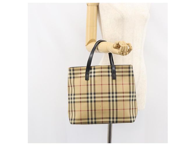 Burberry Borsa Tote Nova Check in PVC Beige Argento Auth BA8674 - vista 21