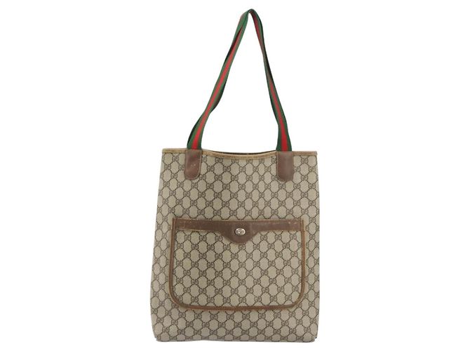 Borsa tote Gucci GG Supreme Web Sherry Line in PVC beige e rosso 39 02 003 Auth BA8628 - vista 13