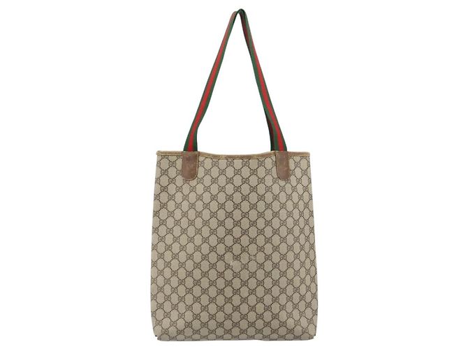 Borsa tote Gucci GG Supreme Web Sherry Line in PVC beige e rosso 39 02 003 Auth BA8628 - vista 2