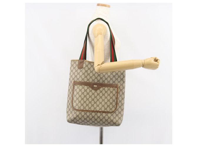 Borsa tote Gucci GG Supreme Web Sherry Line in PVC beige e rosso 39 02 003 Auth BA8628 - vista 22