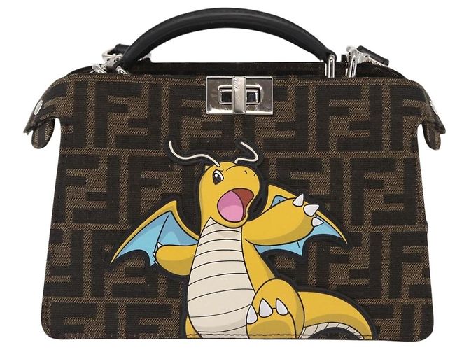Zucca Borsa Peek A Boo 2way FENDI Pokmon Fragment Collaboration Marrone Auth 146549SM Nero Argento - vista 13
