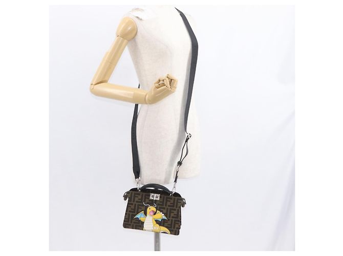 Zucca Borsa Peek A Boo 2way FENDI Pokmon Fragment Collaboration Marrone Auth 146549SM Nero Argento - vista 28